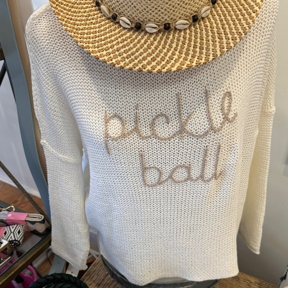 New wooden ships sweater w/“pickle ball” embroidered in khaki color - Picture 1 of 5